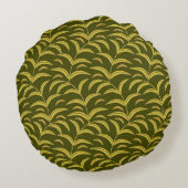 Yellow Leaf Motif Pattern on Dark Green Background ラウンドクッション (裏面)