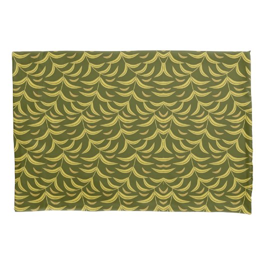 Yellow Leaf Motif Pattern on Dark Green Background 枕カバー (正面左)