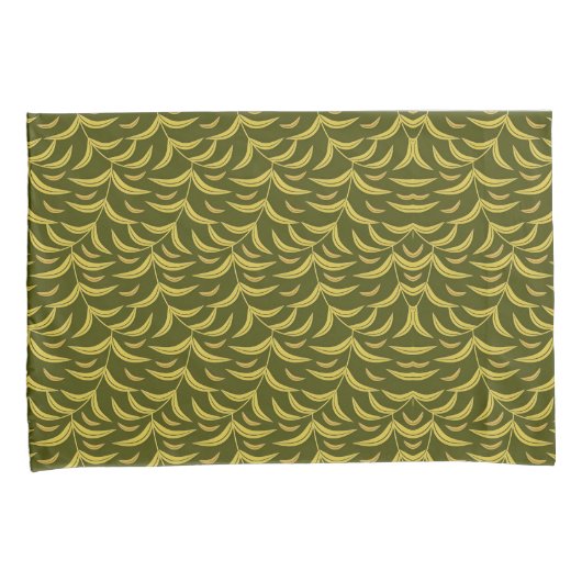 Yellow Leaf Motif Pattern on Dark Green Background 枕カバー (正面右)