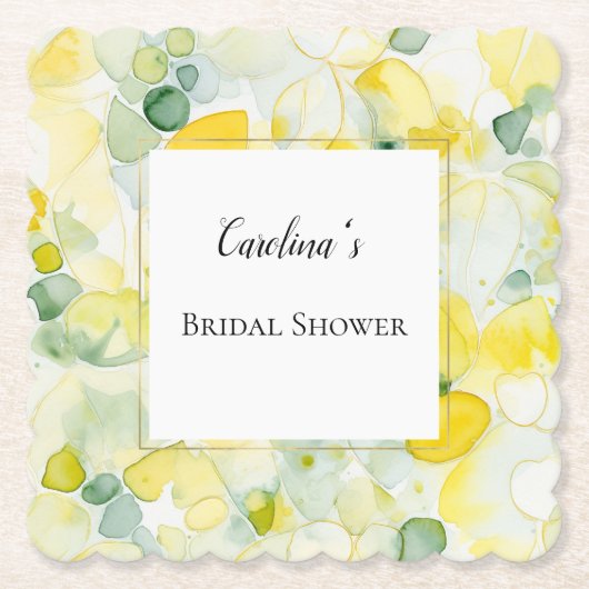 Yellow Lemon Abstract Bridal Shower   ペーパーコースター (正面)