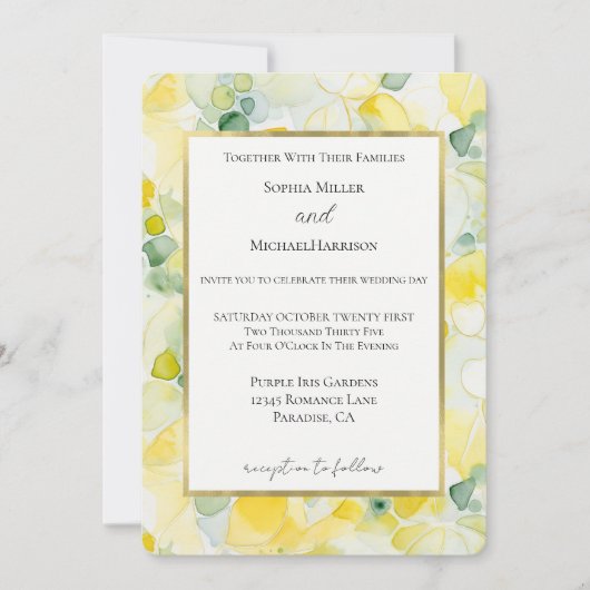 Yellow Lemon Abstract Wedding 招待状 (正面)