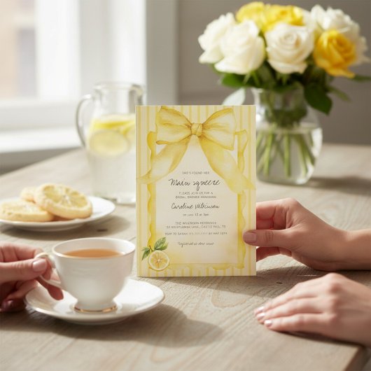Yellow Lemon & Bow "Main Squeeze" Bridal Shower  招待状
