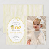 Yellow Lemon Citrus 1st Birthday Photo 招待状 (正面/裏面)