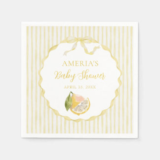 Yellow Lemon Citrus Stripes Baby Shower  スタンダードカクテルナプキン