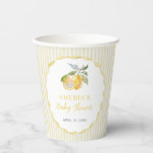 Yellow Lemon Citrus Stripes Baby Shower  紙コップ (正面)