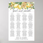 Yellow Lemon Greenery Floral Wedding Seating Chart ポスター (正面)