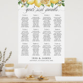 Yellow Lemon Greenery Floral Wedding Seating Chart ポスター (キッチン)