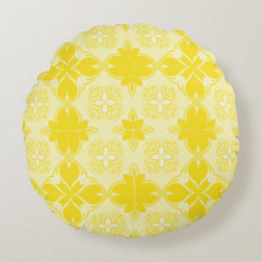 Yellow Lemon Ornamental, Decorative, Pattern ラウンドクッション (正面)