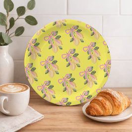 Yellow Lemon Pink Ribbon Baby Shower ペーパープレート