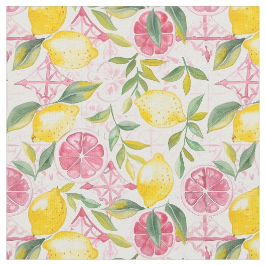 Yellow Lemon Print Fabric Cotton Fabric  ファブリック (クローズアップ)