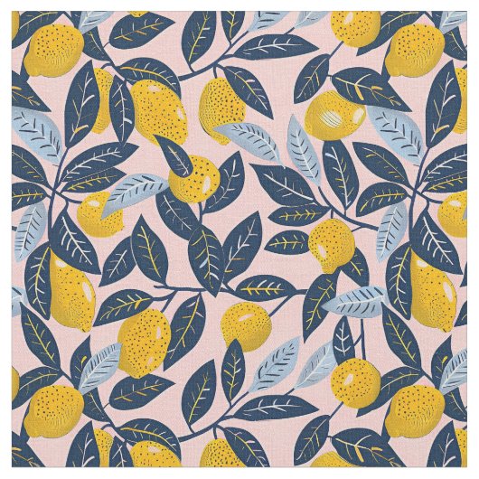 Yellow Lemon Print Fabric Cotton Fabric ファブリック (クローズアップ)