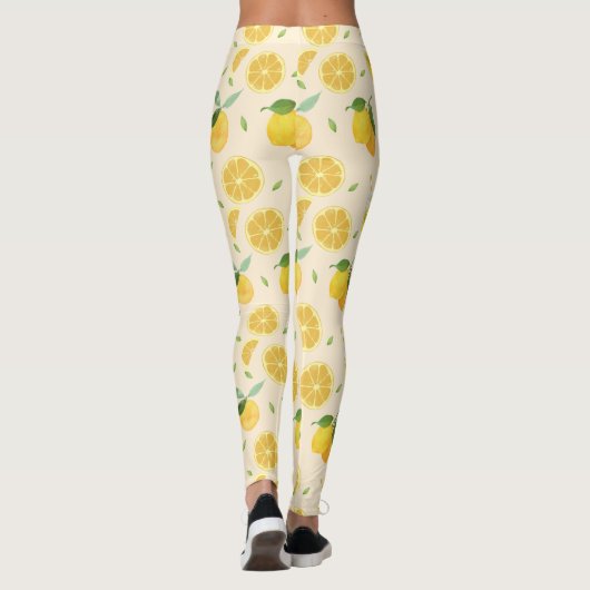 Yellow Lemon Watercolor Citrus Pattern レギンス (裏面)