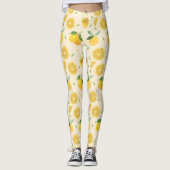 Yellow Lemon Watercolor Citrus Pattern レギンス (正面)