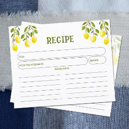 Yellow Lemon, Watercolor Kitchen Recipe Card