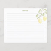 Yellow Lemon, Watercolor Kitchen Recipe Card (裏面)