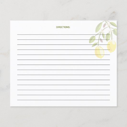 Yellow Lemon, Watercolor Kitchen Recipe Card (裏面)