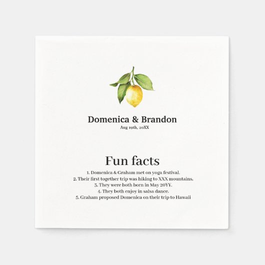 Yellow Lemon Wedding Fun Facts Napkins スタンダードカクテルナプキン (正面)