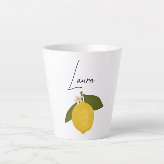 Yellow Lemon with Green Leaves | Fresh Citrus  カフェラテマグ (正面)