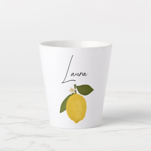 Yellow Lemon with Green Leaves | Fresh Citrus  カフェラテマグ (正面)