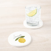 Yellow Lemon with Green Leaves | Fresh Citrus コースター (側面)