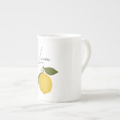 Yellow Lemon with Green Leaves | Fresh Citrus  ボーンチャイナマグカップ (正面右)