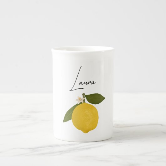 Yellow Lemon with Green Leaves | Fresh Citrus  ボーンチャイナマグカップ (正面)
