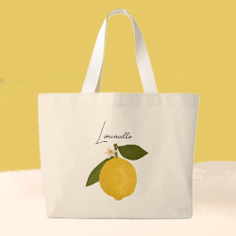 Yellow Lemon with Green Leaves | Fresh Citrus  ラージトートバッグ