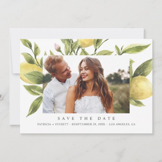 Yellow Lemons Bohoの結婚写真は日付を保存 案内状 (正面)