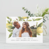 Yellow Lemons Bohoの結婚写真は日付を保存 案内状 (スタンド正面)