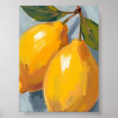 Yellow Lemons Citrus Watercolor ポスター (正面)