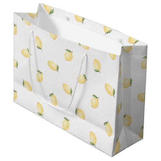Yellow Lemons Fruit Bridal Shower ラージペーパーバッグ (正面アングル)