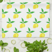 Yellow Lemons Green Leaves White Background キッチンタオル (折り畳み)