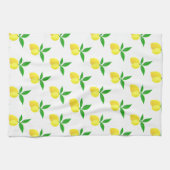 Yellow Lemons Green Leaves White Background キッチンタオル (横)
