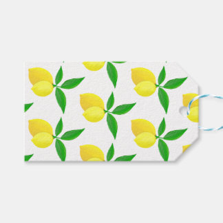 Yellow Lemons Green Leaves White Background ギフトタグ