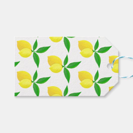 Yellow Lemons Green Leaves White Background ギフトタグ (正面(横))