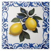 Yellow Lemons with Blue and White Border タイル (正面)