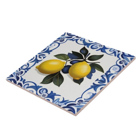 Yellow Lemons with Blue and White Border タイル (側面)