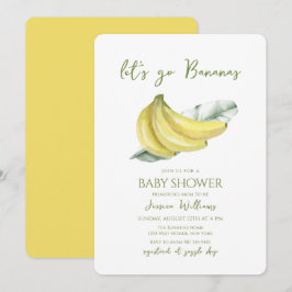 Yellow Let's Go Bananas Leaves Baby Shower 招待状