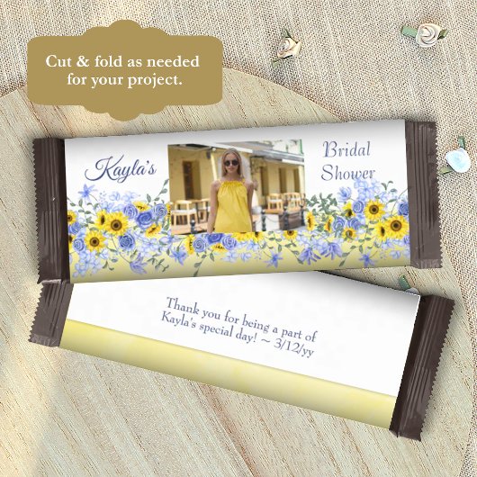 Yellow, Light Blue Bridal Shower Candy Bar Label チラシ