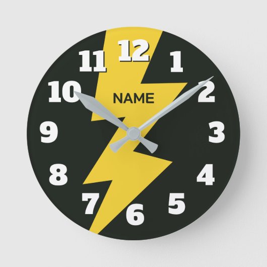 Yellow lighting bolt flash personalized ラウンド壁時計 (正面)