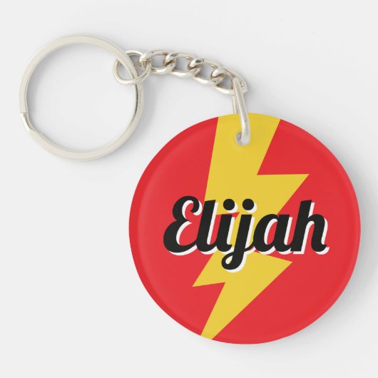 Yellow lighting bolt strike flash logo custom name キーホルダー (正面)