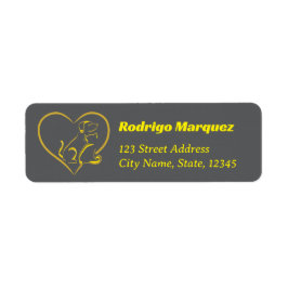 Yellow Line Art Cat, Dog, and Heart  ラベル