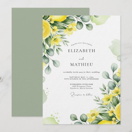 Yellow Lush Botanical Wedding 招待状 (正面/裏面)