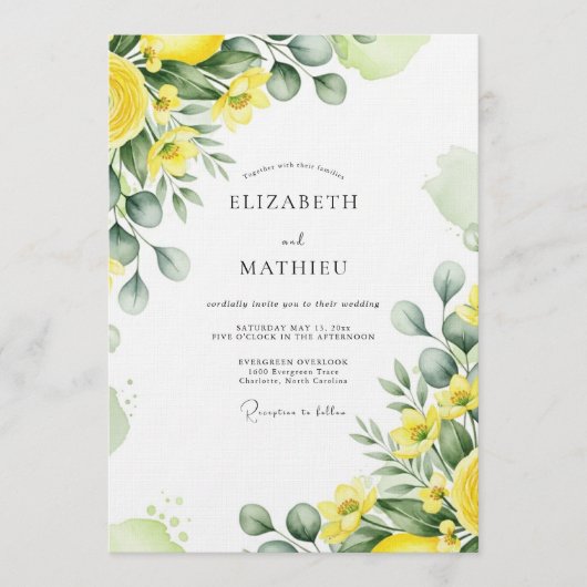 Yellow Lush Botanical Wedding 招待状 (正面)