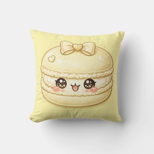 Yellow Macaron Sweet Kawaii Cushion Pillow クッション (正面)