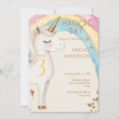 Yellow Magical Day Unicorn Girl Birthday Party 招待状 (正面)