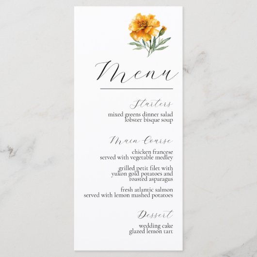 Yellow Marigold Elegant Floral Fall Wedding  メニュー (正面)