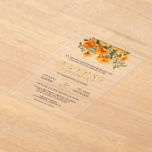 Yellow Marigold Floral South Indian Wedding アクリル招待状 (レイダウン)