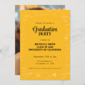 Yellow Math Hand-Lettering Photo Graduation 招待状 (正面/裏面)