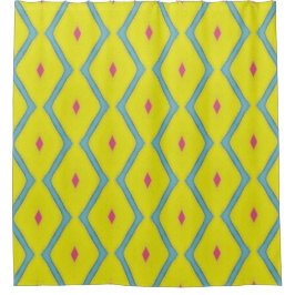 Yellow & Mint Blue Diamond Line Shower Curtain シャワーカーテン